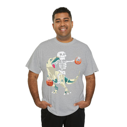 Skeleton Riding Mummy Dinosaur Halloween Short Sleeve Tee