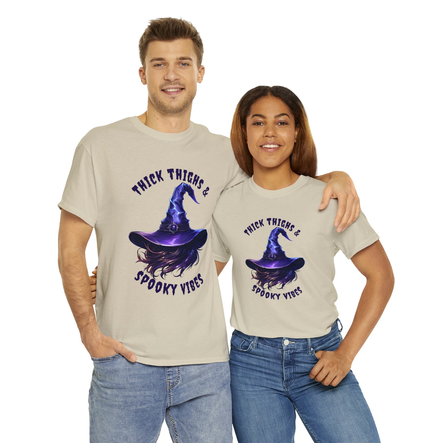 Thick Thighs And Spooky Vibes Witch Hat Halloween Short Sleeve Tee