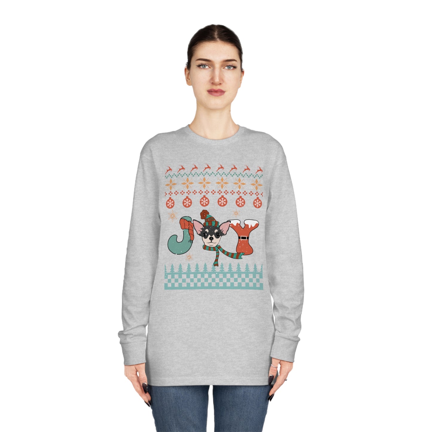 Joy Chihuahua Dog Christmas Ugly Sweater Long Sleeve Tee