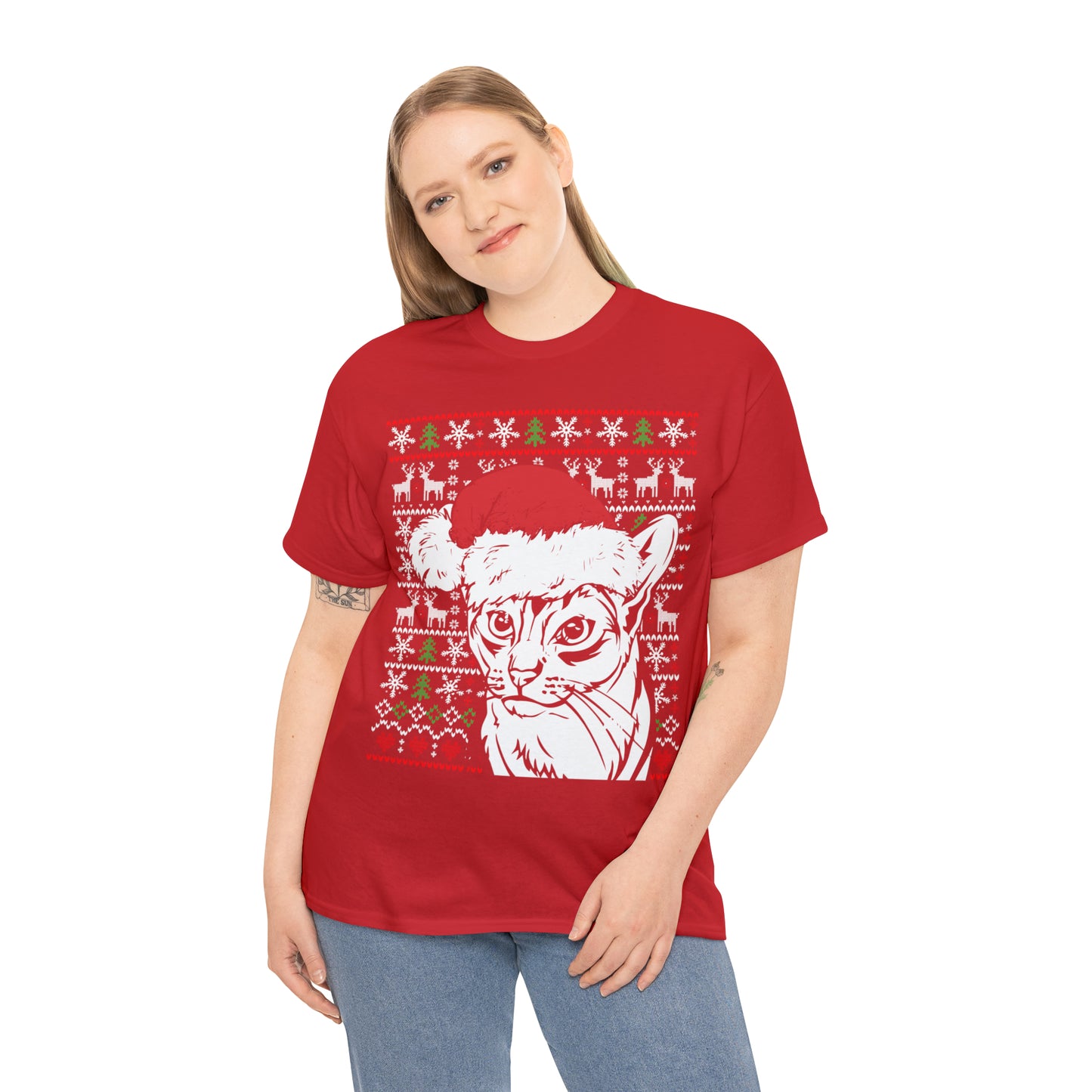 Cat in Santa Hat Christmas Ugly Sweater Short Sleeve Tee