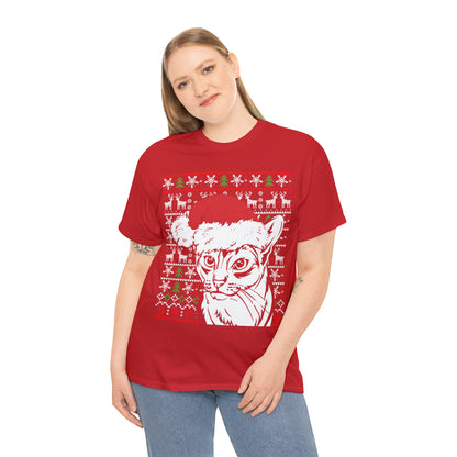 Cat in Santa Hat Christmas Ugly Sweater Short Sleeve Tee