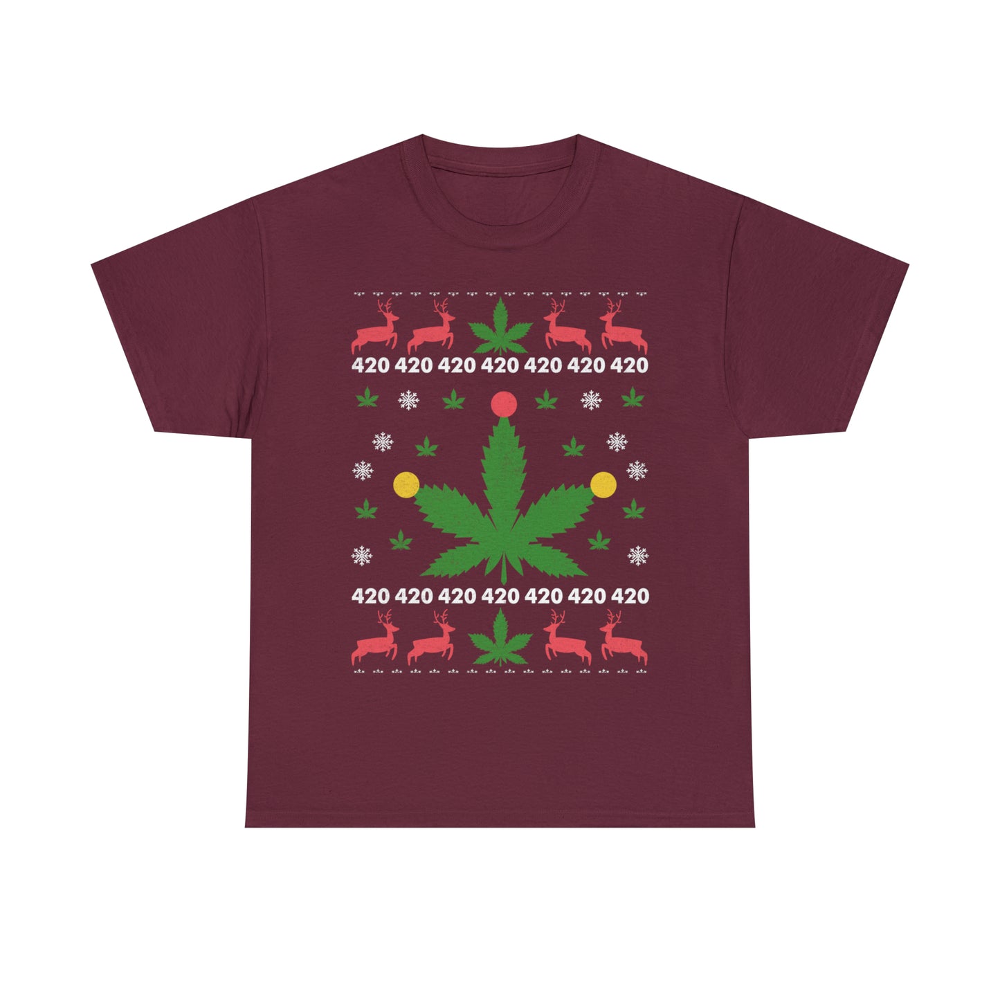 Cannabis Leaf with Lights Christmas Ugly Sweater Short Sleeve Tee