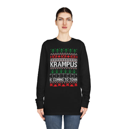 Krampus is Coming to Town Christmas Ugly Sweater Long Sleeve Tee