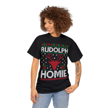 Rudolph is My Homie Christmas Ugly Sweater Short Sleeve Tee