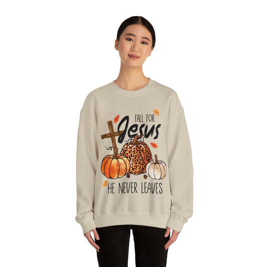 Fall For Jesus He Never Leaves Christian Halloween Sweatshirt