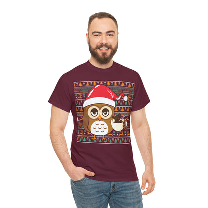 Owl in Santa Hat Ugly Christmas Sweater Short Sleeve Tee