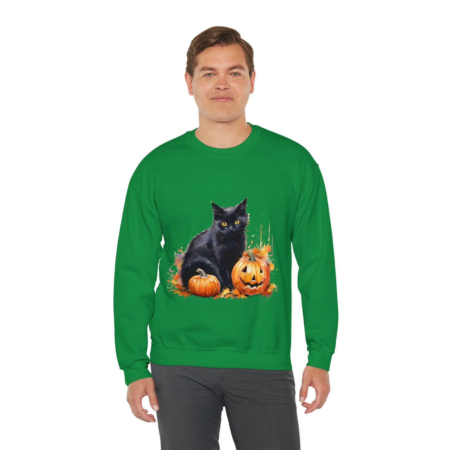 Black Cat with Pumpkin Halloween Sweatshirt