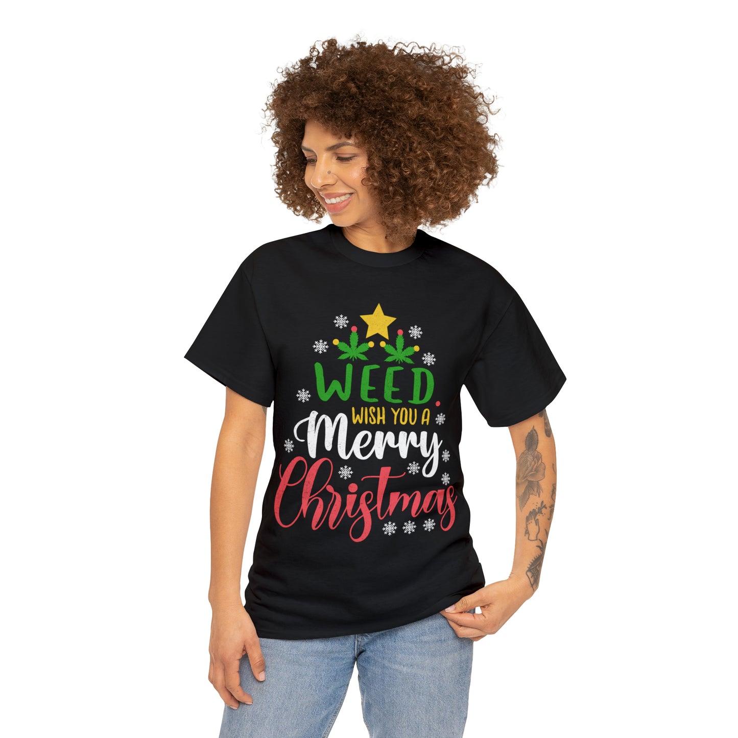 Weed Wish You A Merry Christmas Ugly Sweater Short Sleeve Tee