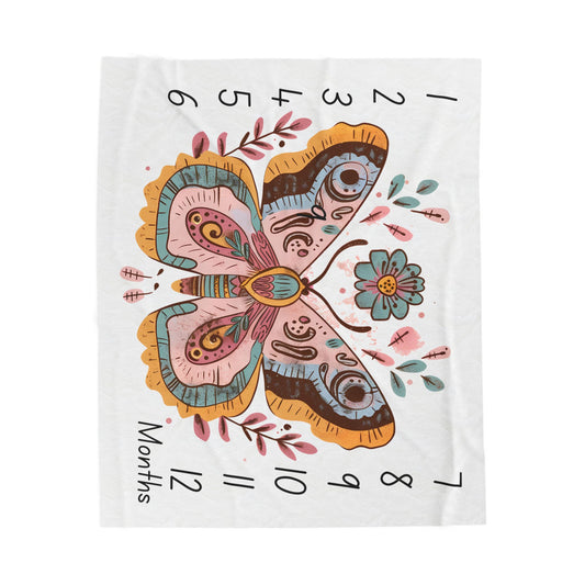 Boho Butterfly Milestone Velveteen Plush Blanket