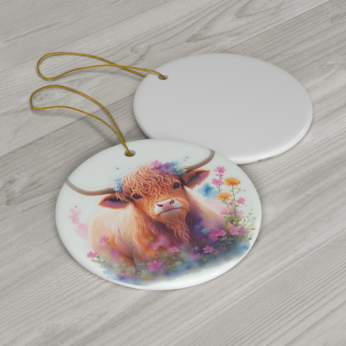 Highland Cow Design 2 Ceramic Ornament