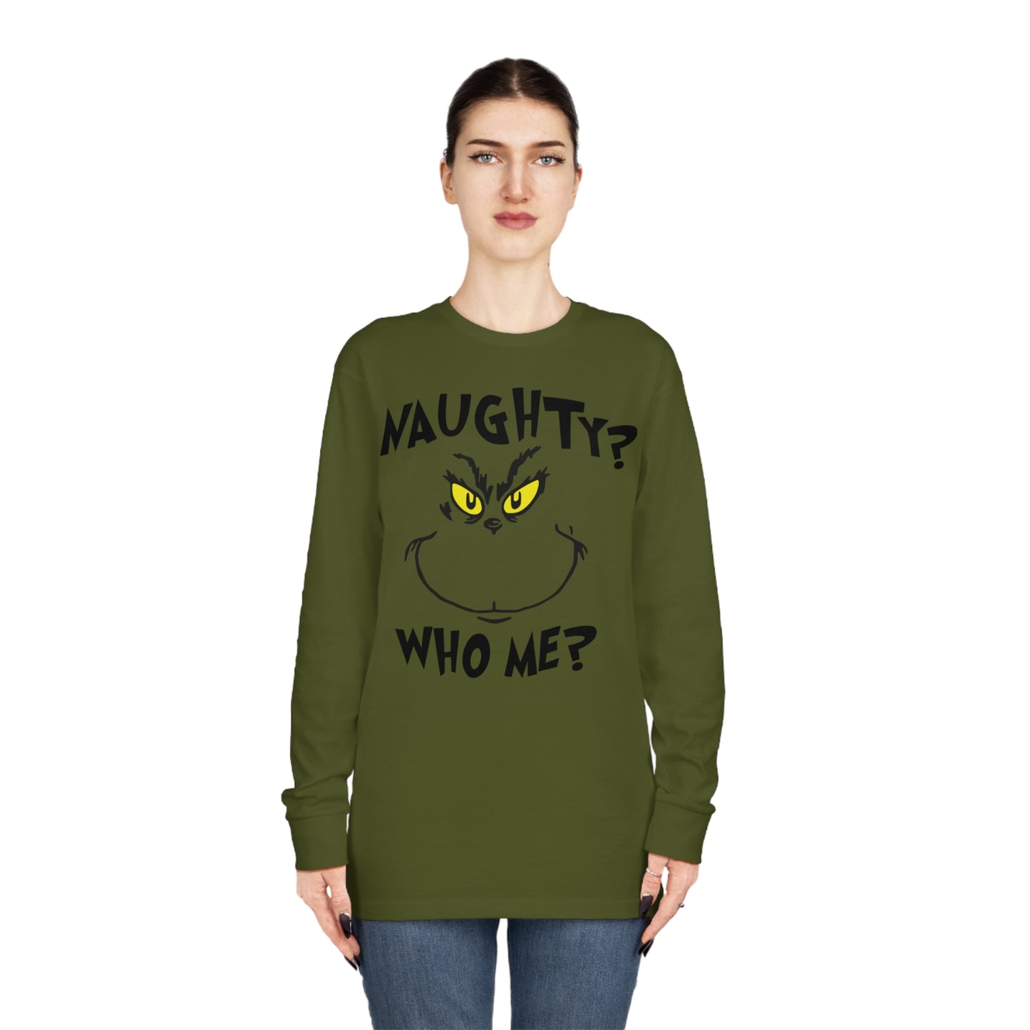 Naughty Who Me? Grinch Christmas Long Sleeve T-Shirt