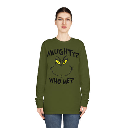 Naughty Who Me? Grinch Christmas Long Sleeve T-Shirt