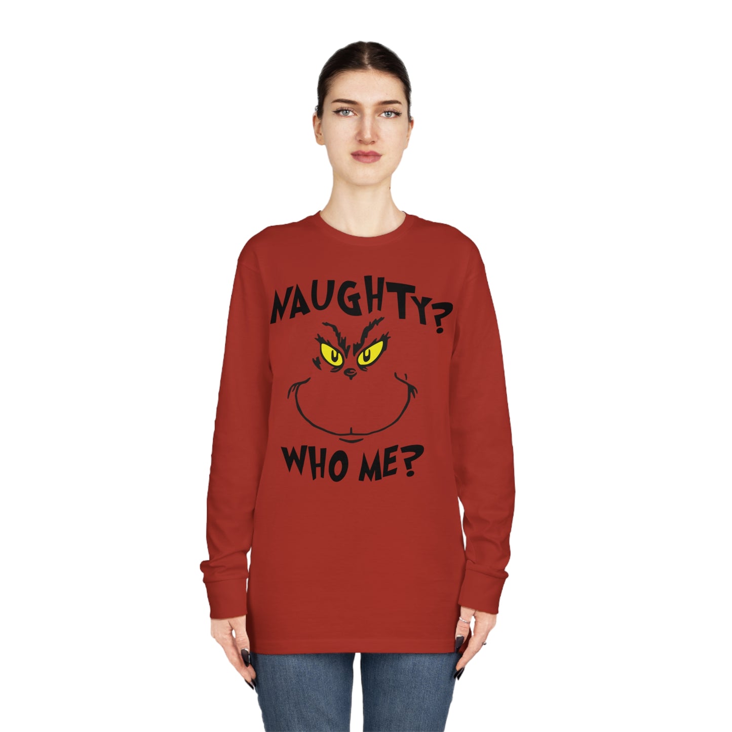 Naughty Who Me? Grinch Christmas Long Sleeve T-Shirt