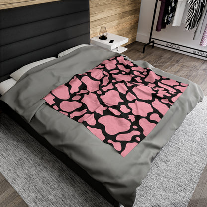 Pink with Black Cow Print Plush Blanket