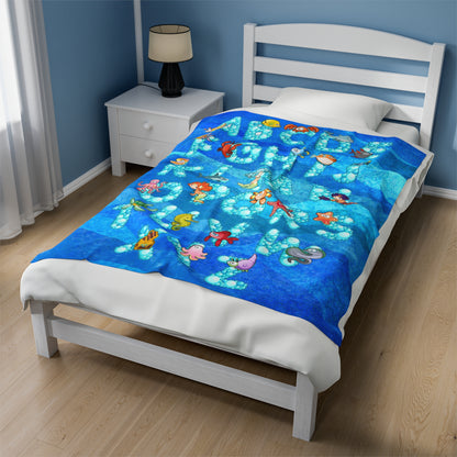 Blue Sea Life Alphabet Plush Blanket