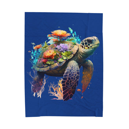 Sea Turtle with Flowers Blanket