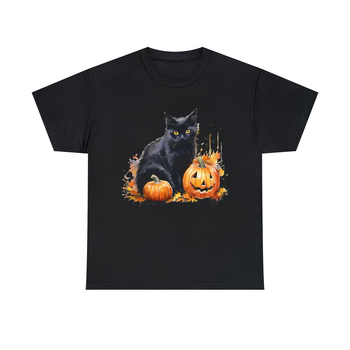 Black Cat with Pumpkin Halloween Short Sleeve Tee