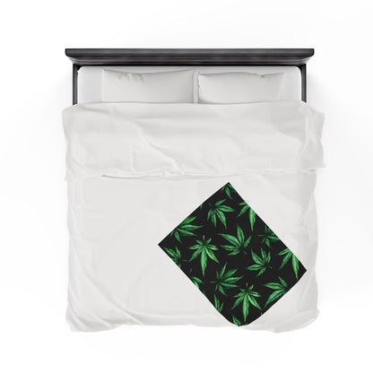 Marijuana Leaf on Black Blanket