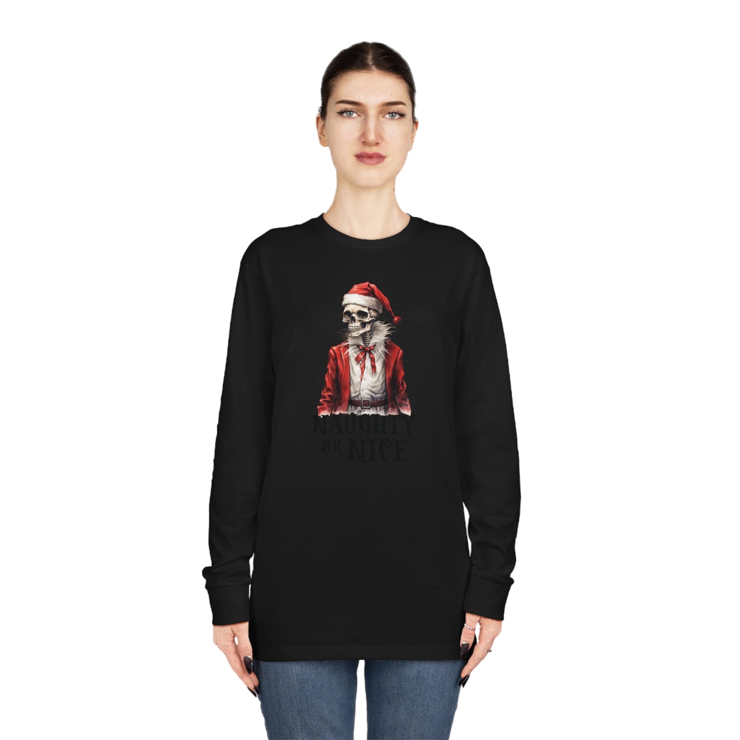 Naughty or Nice Skeleton Christmas Long Sleeve Tee