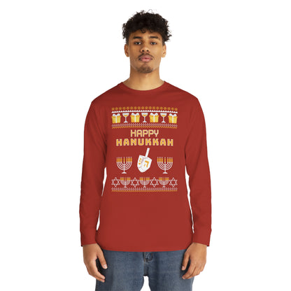 Happy Hanukkah Ugly Christmas Sweater Long Sleeve Tee