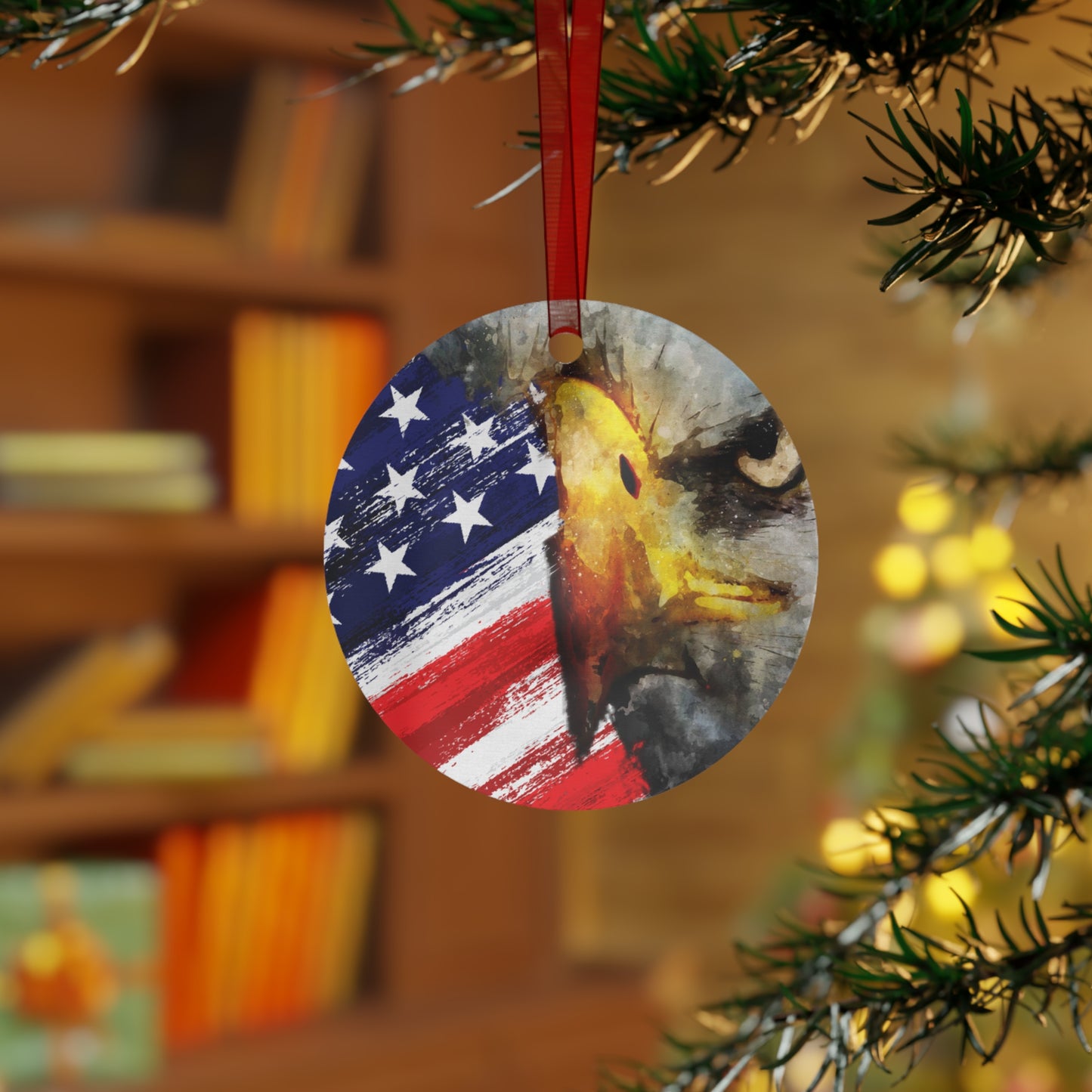 American Flag with Eagle Head Ornament