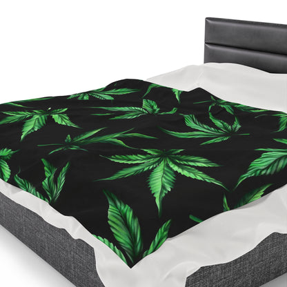 Marijuana Leaf on Black Blanket