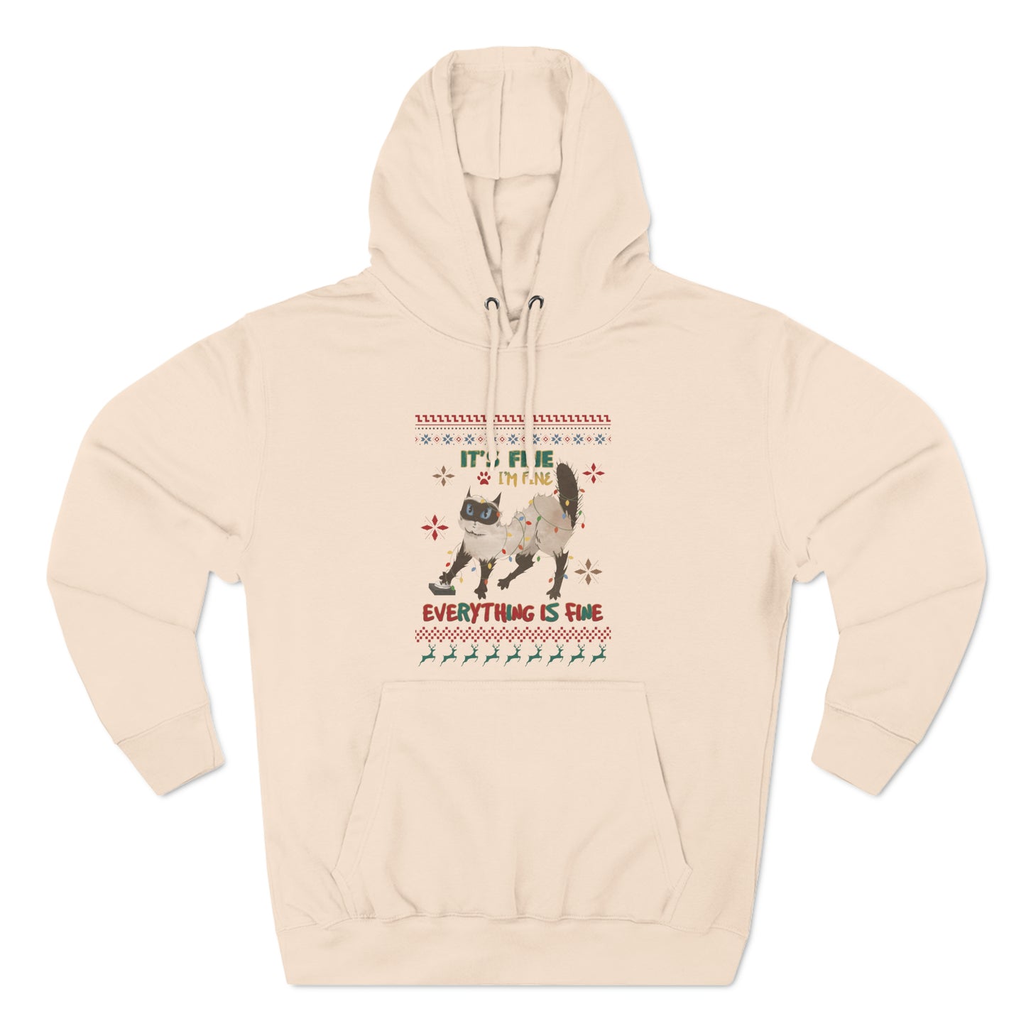 It's Fine I'm Fine Everything is Fine Cat in Lights Christmas Ugly Sweater Pullover Hoodie