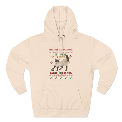 It's Fine I'm Fine Everything is Fine Cat in Lights Christmas Ugly Sweater Pullover Hoodie