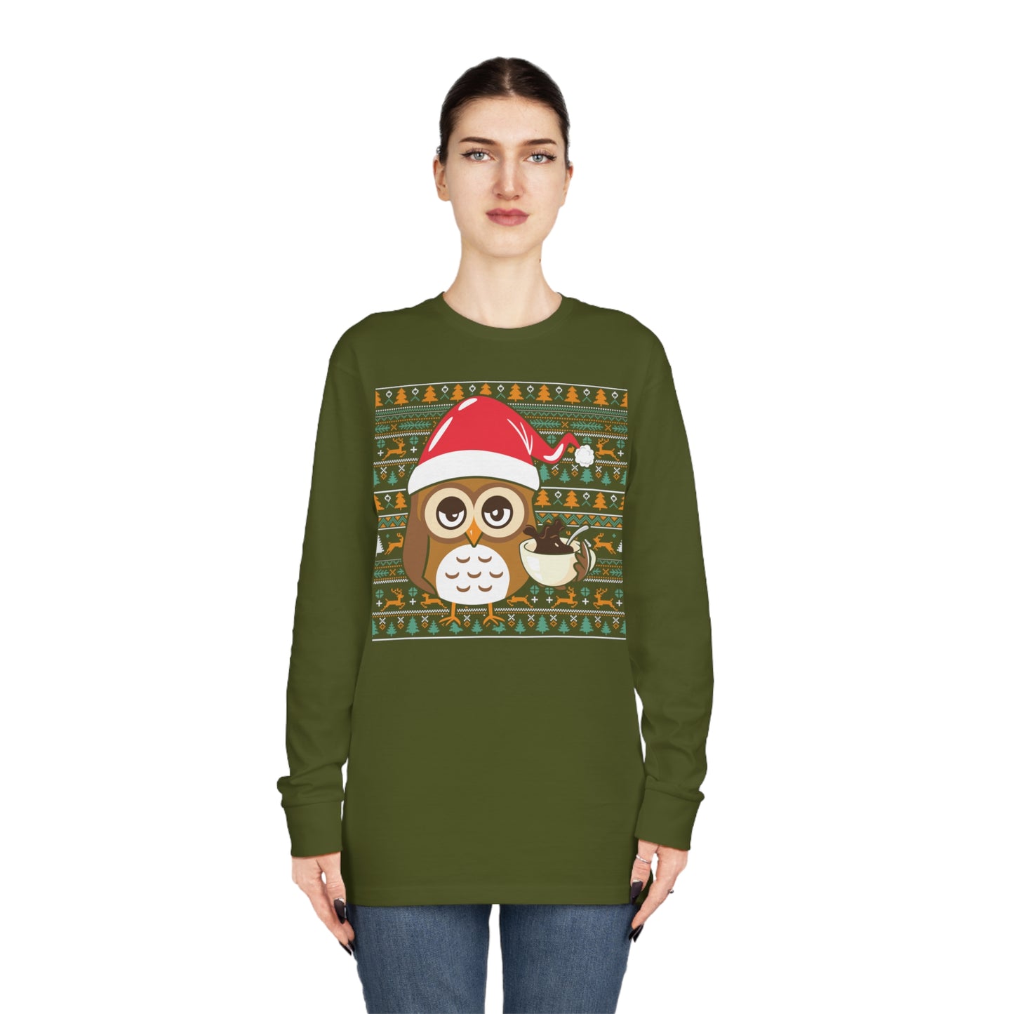 Owl in Santa Hat Ugly Christmas Sweater Long Sleeve T-shirt