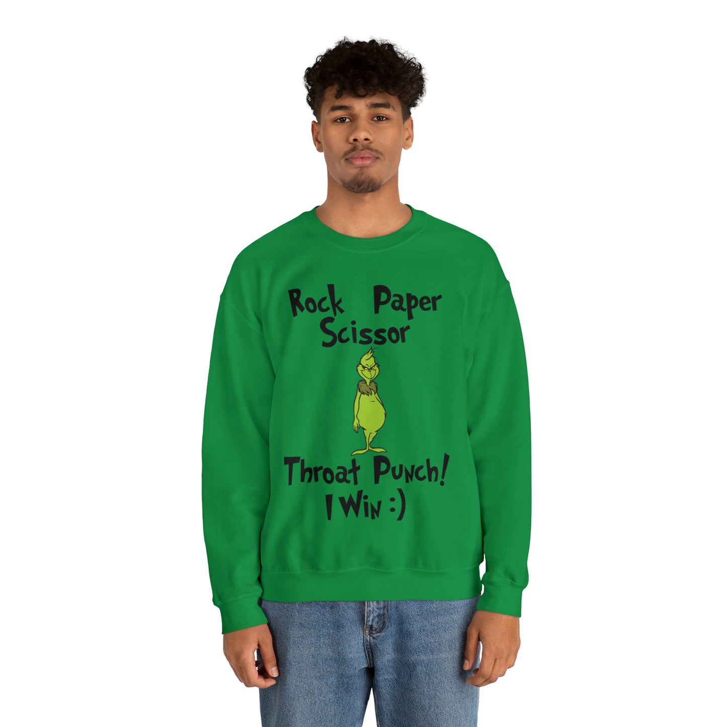 Rock, Paper, Scissors, Throat Punch. I Win! Grinch Christmas Sweatshirt