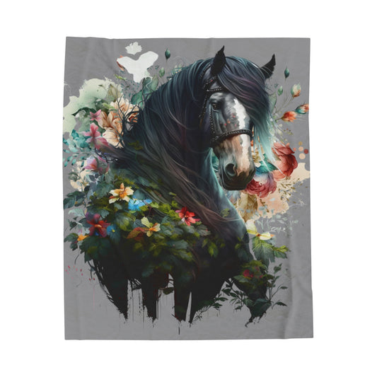 Watercolor Black Horse Blanket