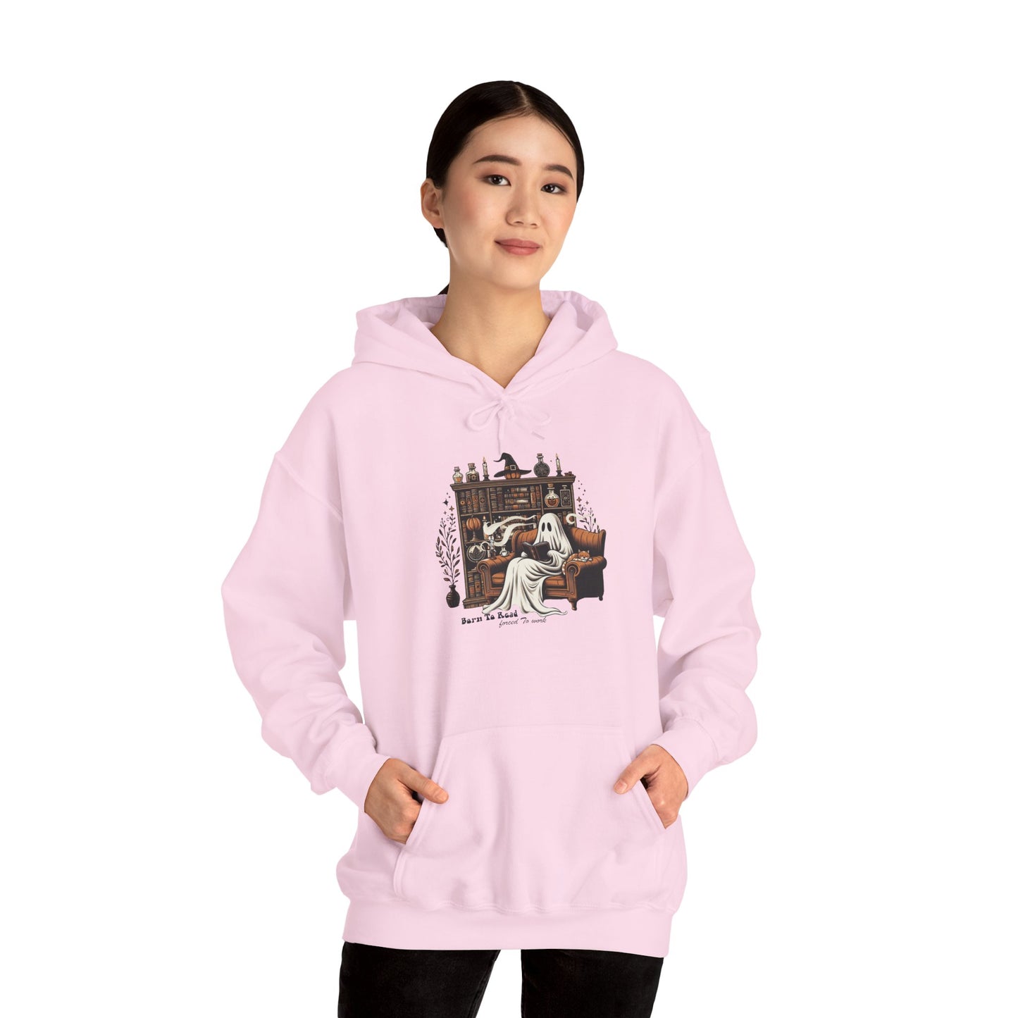 Book Lover Halloween Ghost Born to Read Forced to Work Pullover Hoodie