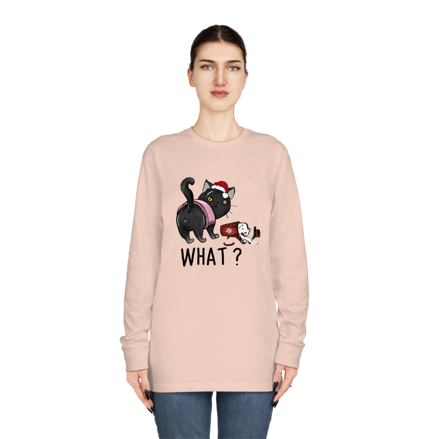 What? Cat Knocking Over Coffee Christmas Long Sleeve T-shirt