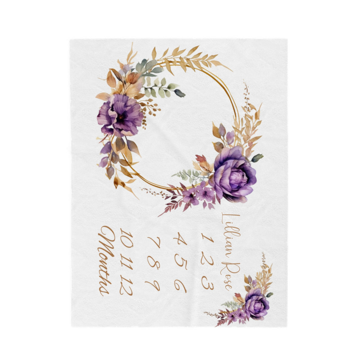 Personalized Purple Rose Velveteen Plush Blanket