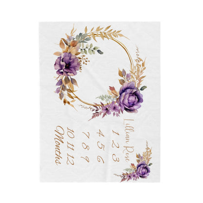 Personalized Purple Rose Velveteen Plush Blanket