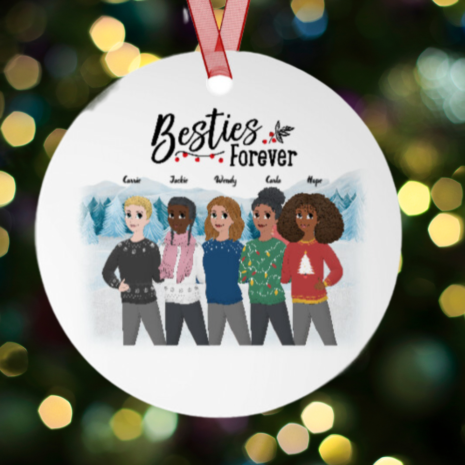 Custom Besties Forever Up to 5 Friends Metal Ornaments