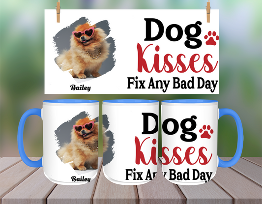 Custom Dog Kisses Fix Any Bad Day Two-Tone Coffee Mugs, 15oz