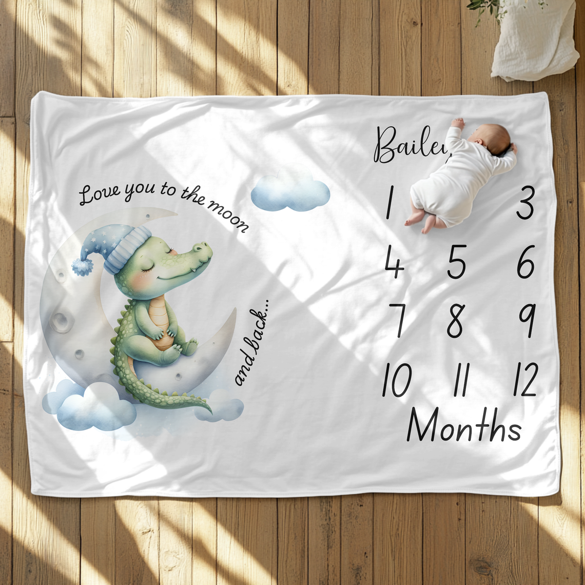 Love You To The Moon Milestone Velveteen Plush Blanket