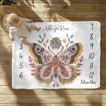 Boho Butterfly Milestone Velveteen Plush Blanket