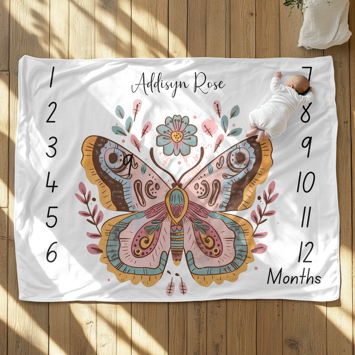 Boho Butterfly Milestone Velveteen Plush Blanket
