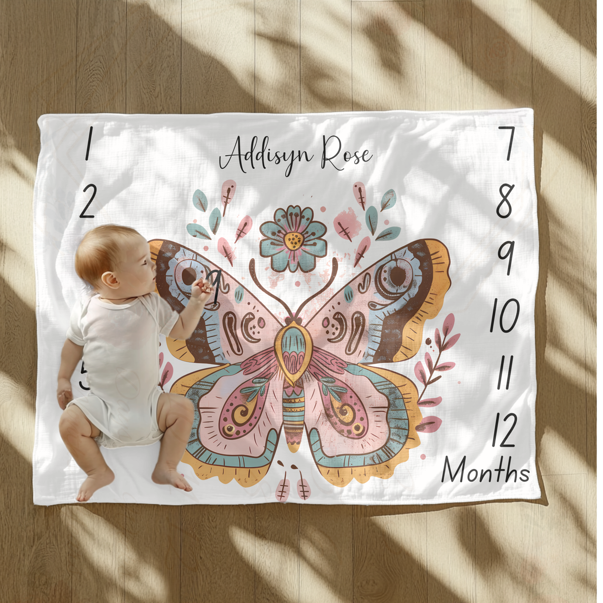 Boho Butterfly Milestone Velveteen Plush Blanket