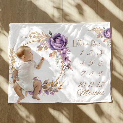 Personalized Purple Rose Velveteen Plush Blanket