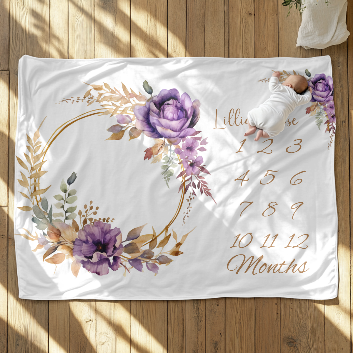 Personalized Purple Rose Velveteen Plush Blanket