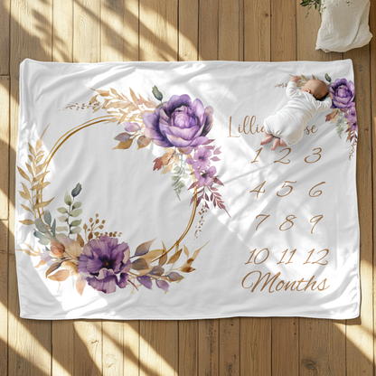 Personalized Purple Rose Velveteen Plush Blanket
