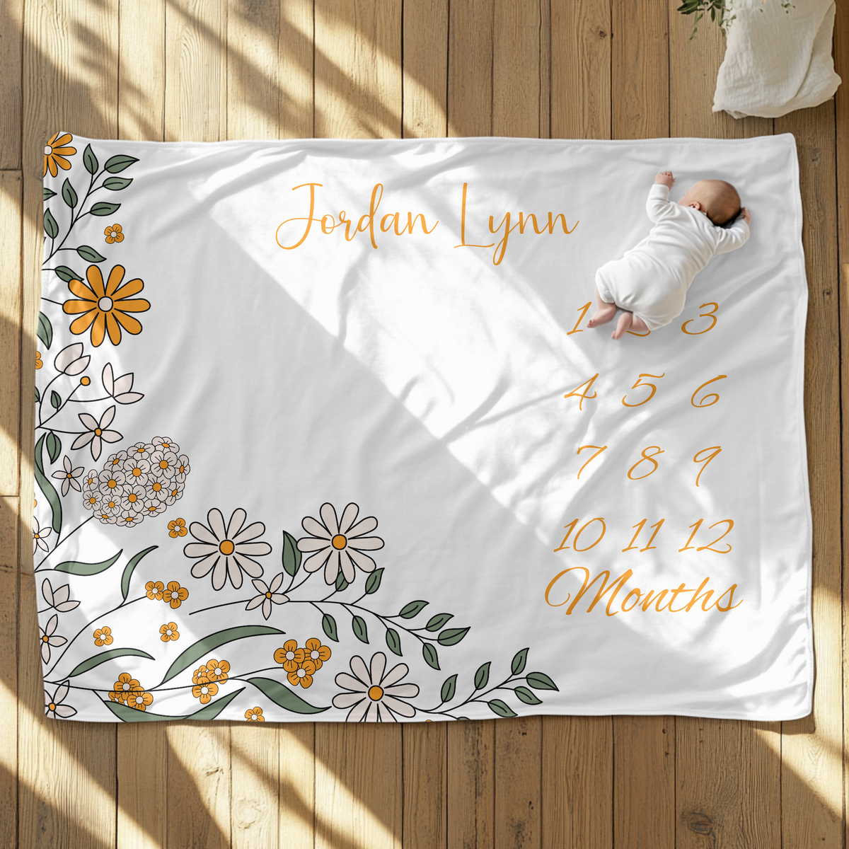 Personalized Orange Floral Velveteen Plush Blanket