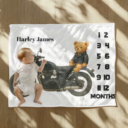 Personalized Motorcycle Bear Velveteen Plush Blanket