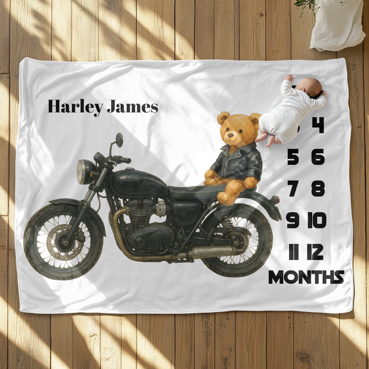Personalized Motorcycle Bear Velveteen Plush Blanket