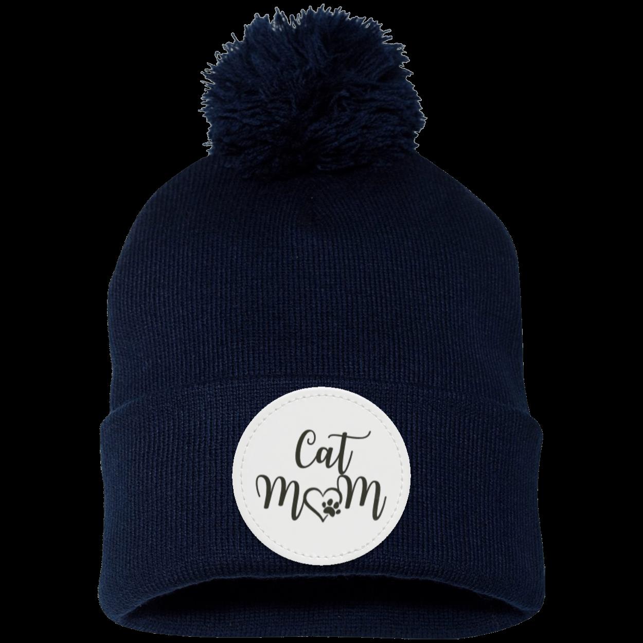 Cat Mom Heart Paw Pom Pom Knit Cap