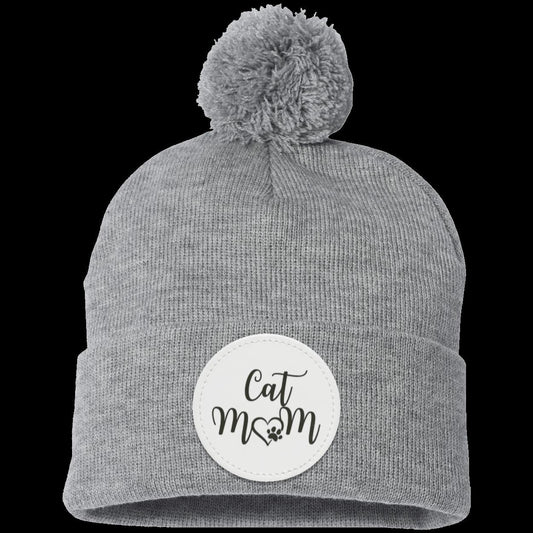 Cat Mom Heart Paw Pom Pom Knit Cap