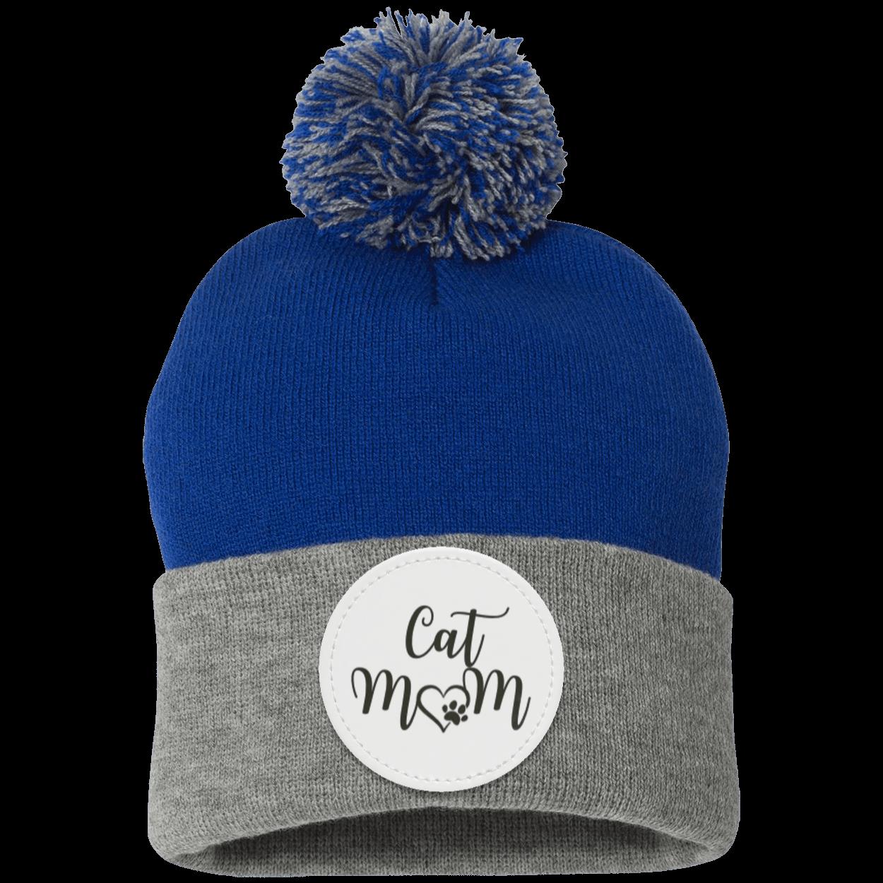 Cat Mom Heart Paw Pom Pom Knit Cap